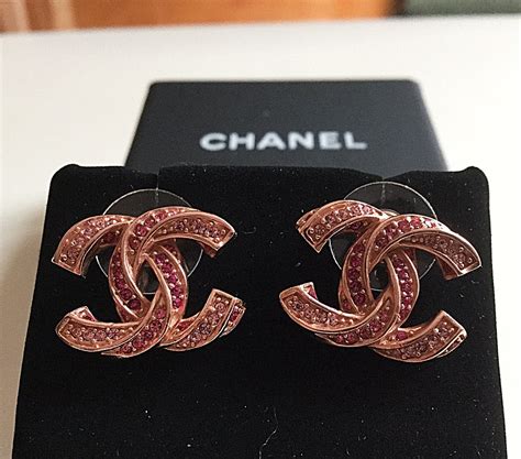 chanel earrings rose|Chanel rose gold earrings.